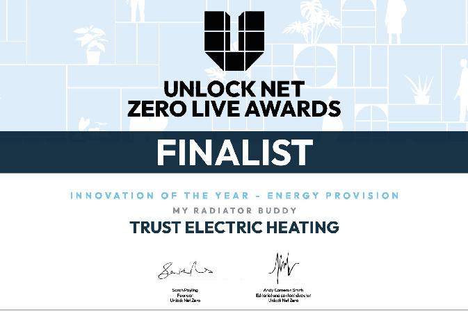 Trust Electric Heating’s named finalist for Innovation of the Year at the Unlock Net Zero Live Awards 2023